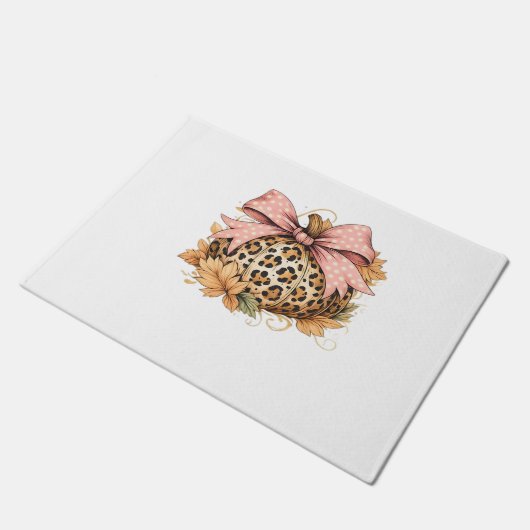 Coquette Leopard Pompoen met Roze Bow – Glam Herfs Deurmat (Schuin)