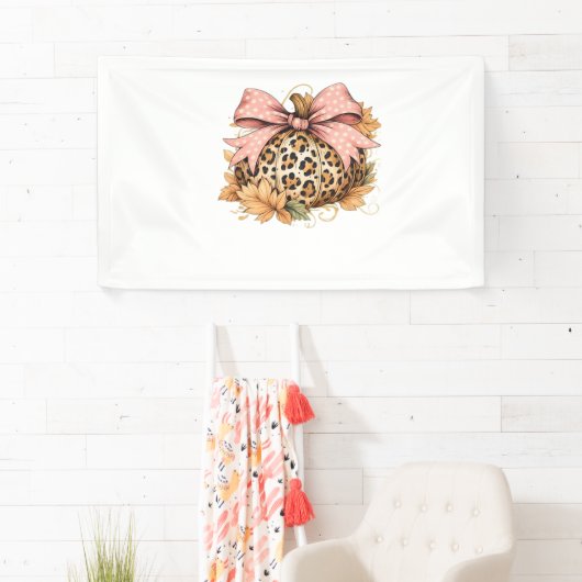 Coquette Leopard Pompoen met Roze Bow – Glam Herfs Spandoek (Insitu)