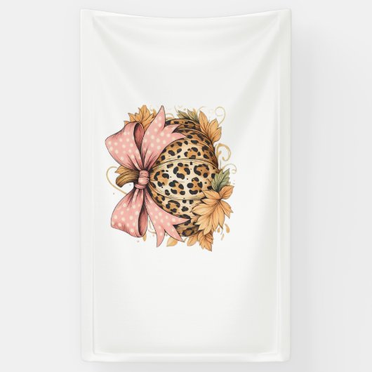 Coquette Leopard Pompoen met Roze Bow – Glam Herfs Spandoek (Verticaal)