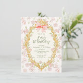 Coquette Lijst Roze Bow Toile Verjaardag Kaart (Staand voorkant)