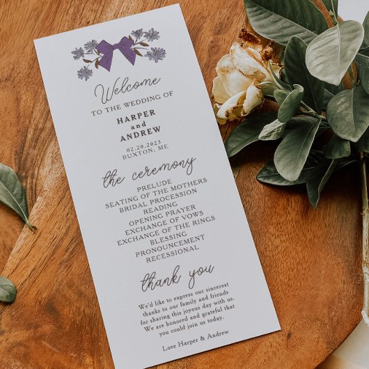Coquette Lila Bows Wedding Ceremony Programma