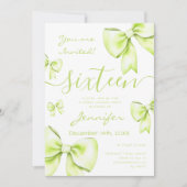 Coquette Lime Green Bow Sweet 16 Party Kaart (Voorkant)