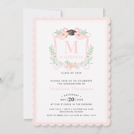 Coquette lint Afstuderen Monogram Crest Kaart (Voorkant)