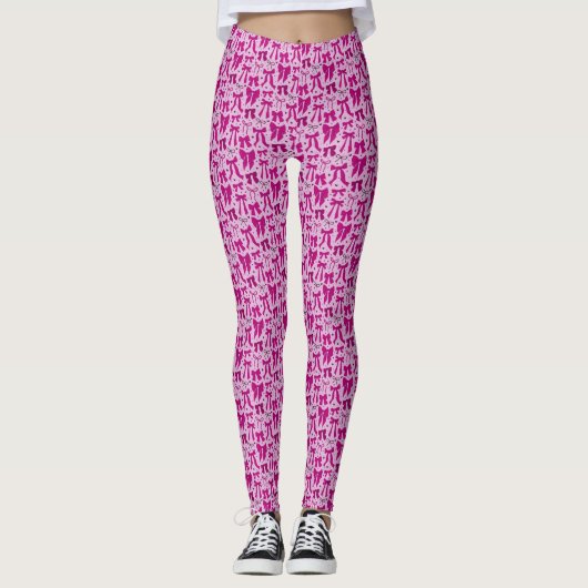 Coquette Magenta Bows Hand getrokken patroon Leggings (Voorkant)