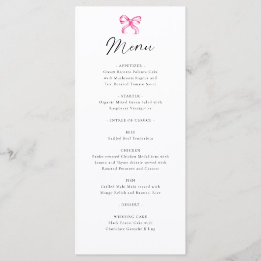 Coquette Mariage Menu Élégant Simple (Devant)