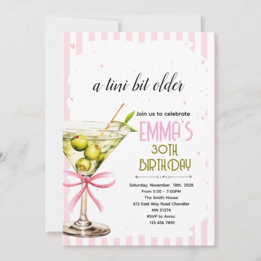 Coquette Martini Birthday Invitation Kaart (Voorkant)