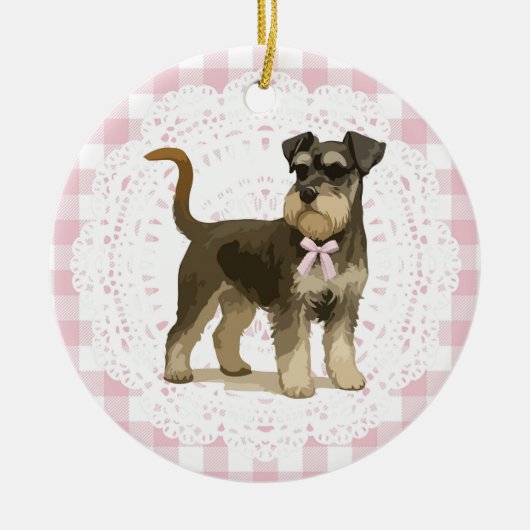 Coquette Miniature Schnauzer Dog Pink Gingham Bows Keramisch Ornament (Voorkant)