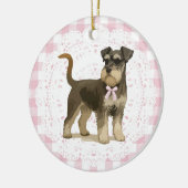 Coquette Miniature Schnauzer Dog Pink Gingham Bows Keramisch Ornament (Links)