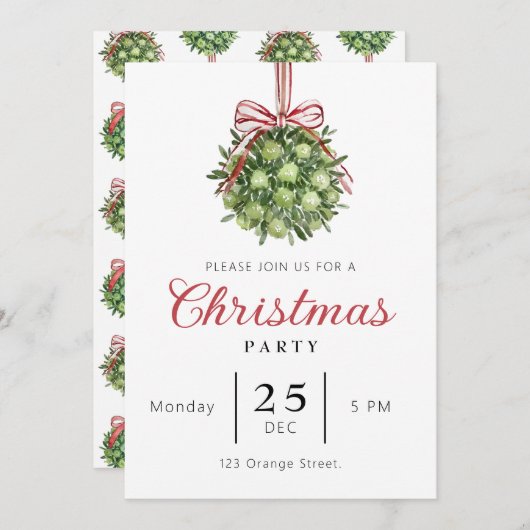 Coquette Mistletoe Waterverf Kerstuitnodiging Kaart (Voorkant / Achterkant)