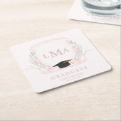 Coquette monogram Afstuderen Vierkante Kartonnen Onderzetter (Schuin)