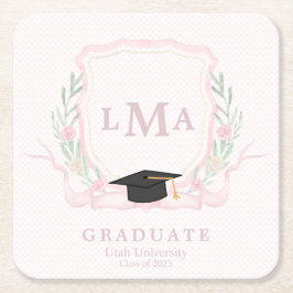 Coquette monogram Afstuderen Vierkante Kartonnen Onderzetter