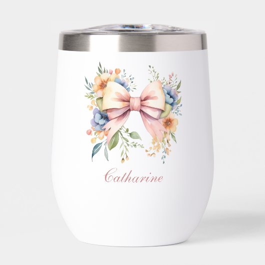 Coquette Monogramme Bow rose Aquarelle Fleurs (Avant)