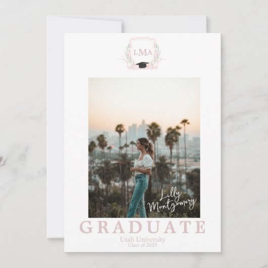 Coquette Monogramme Faire-part de graduation photo (Devant)