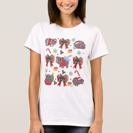 Coquette Moo Deng en kerstboom T-shirt (Voorkant)