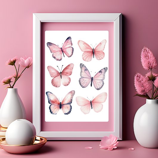 Coquette Mur Art Clair Papillons Rose Poster