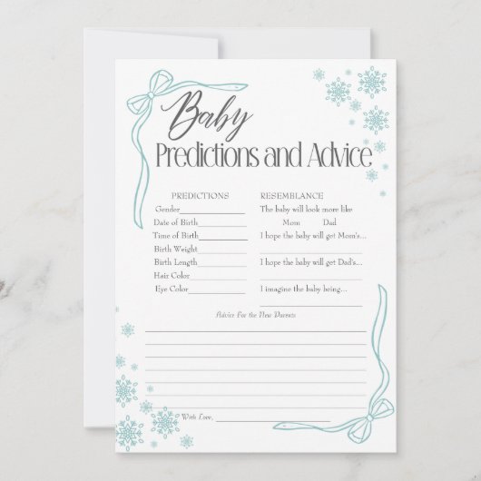 Coquette Neige Green Baby Predictions Carte consei (Devant)