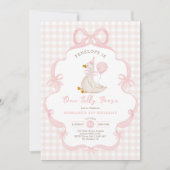 Coquette One Gekke Gans Roze Strik 1e Verjaardag Kaart (Voorkant)