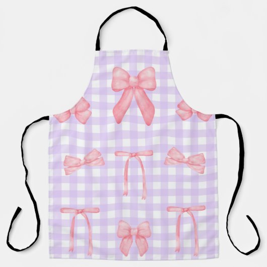 Coquette Paarse Gingham & Roze Boog Schort (Voorkant)