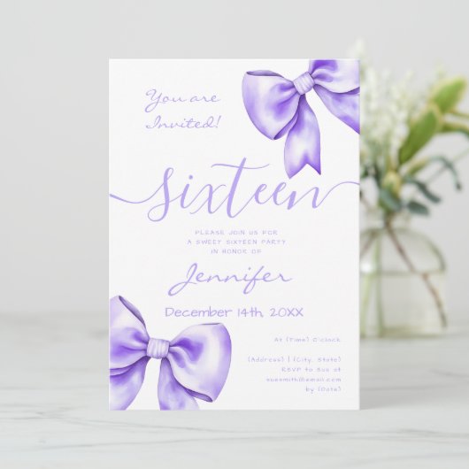 Coquette Paarse Lavendel Bow Sweet 16 Verjaardag Kaart (Staand voorkant)