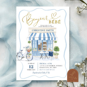 Coquette Parijse cafe Frans Blauw Baby shower Kaart