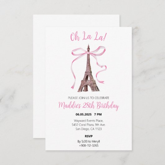 Coquette Paris Invitations d'anniversaire (Devant / Derrière)