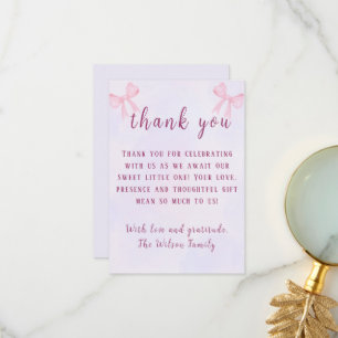 Coquette Pastel Roze Strik Waterverf Baby Shower Bedankkaart