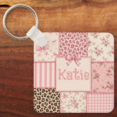 Coquette Patchwork Bloemige Luipaard Sleutelhanger (Voorkant)
