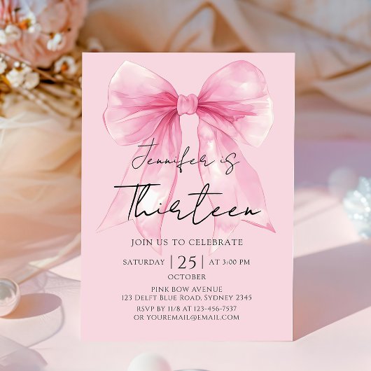 Coquette Pink Bow 13 Birthday Invitation