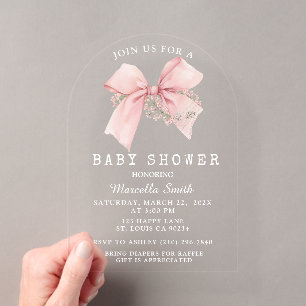 Coquette Pink Bow Baby shower Girl Acryl Uitnodigingen