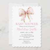 Coquette Pink Bow Baby shower Girl Invitation Kaart (Voorkant)