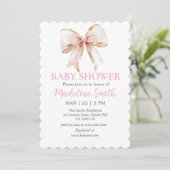 Coquette Pink Bow Baby shower Girl Invitation Kaart (Staand voorkant)