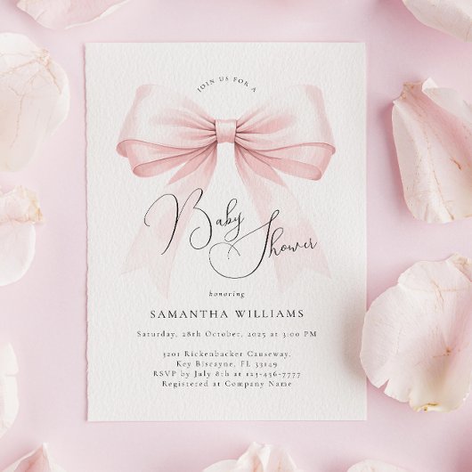 Coquette Pink Bow Baby Shower Invitation