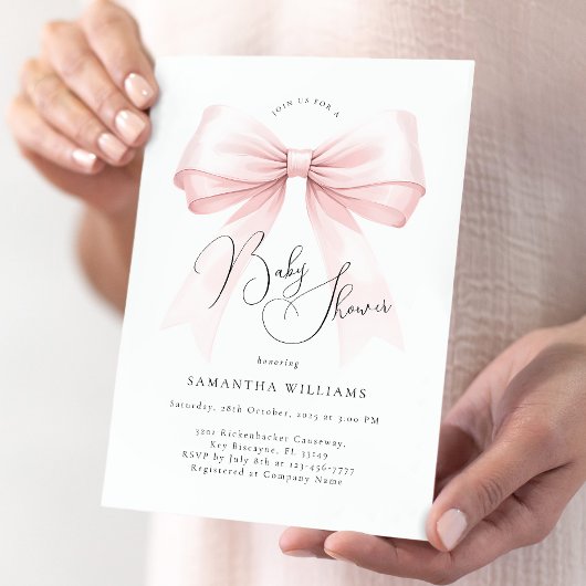 Coquette Pink Bow Baby Shower Invitation