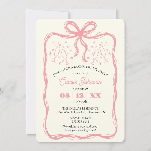 Coquette Pink Bow Bachelorette Party Invitation (Devant)