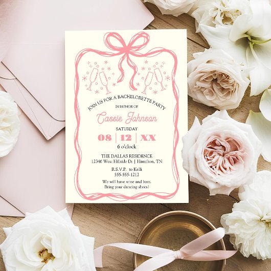 Coquette Pink Bow Bachelorette Party Invitation