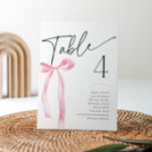 Coquette Pink Bow Brive Numéro de table Cartes de