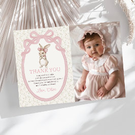 Coquette Pink Bow Bunny Birthday Thank You Card Bedankkaart