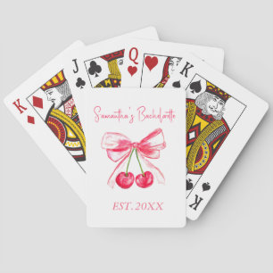 Coquette Pink Bow Cherry Bachelorette Party Pokerkaarten