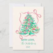 Coquette Pink Bow Christmas Feestdagenkaart (Voorkant)