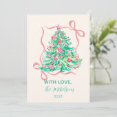 Coquette Pink Bow Christmas Feestdagenkaart (Staand voorkant)