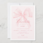 Coquette PINK BOW Eerste Verjaardag Uitnodiging (Voorkant)