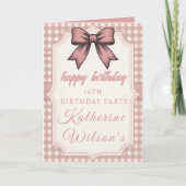 Coquette Pink Bow & Gingham Sweet 16  Kaart (Voorkant)