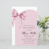 Coquette Pink Bow Girl Baby Shower invitation (Staand voorkant)