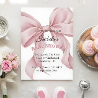 Coquette Pink Bow Girl Baby Shower Invitation 