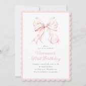 Coquette Pink Bow Girl First Birthday Invitation (Devant)