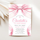 Coquette Pink Bow Girl First Birthday Invitation