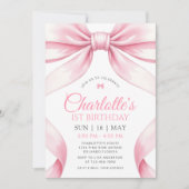 Coquette Pink Bow Girl First Birthday Invitation (Devant)
