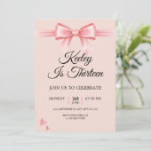 Coquette Pink Bow Girls Birthday Party Invitation (Debout devant)