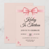 Coquette Pink Bow Girls Birthday Party Invitation (Devant / Derrière)