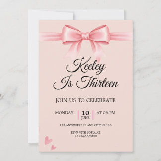 Coquette Pink Bow Girls Birthday Party Invitation Kaart